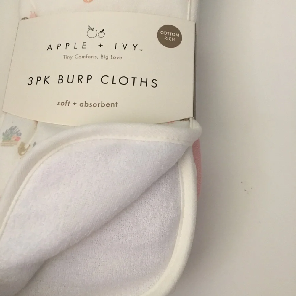 Baby Burp Cloths Cotton Front 3pk Pink Floral NEW | DreamGro Apple + Ivy